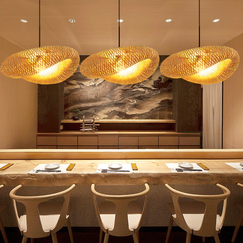 Bamboo Pendant Modern Rattan Chandelier for Dining Room