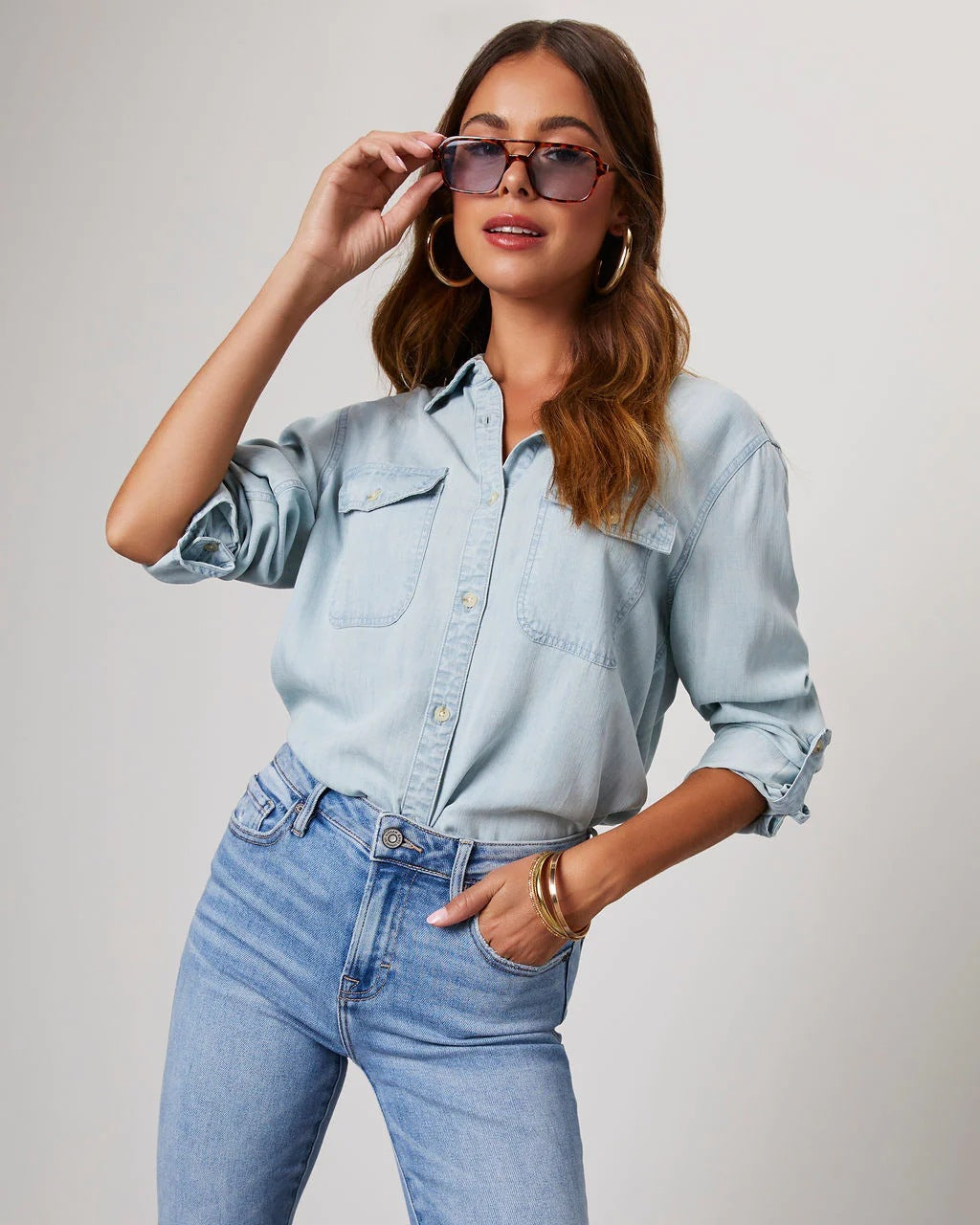 Lightweight Denim Shirt Women Long Sleeve