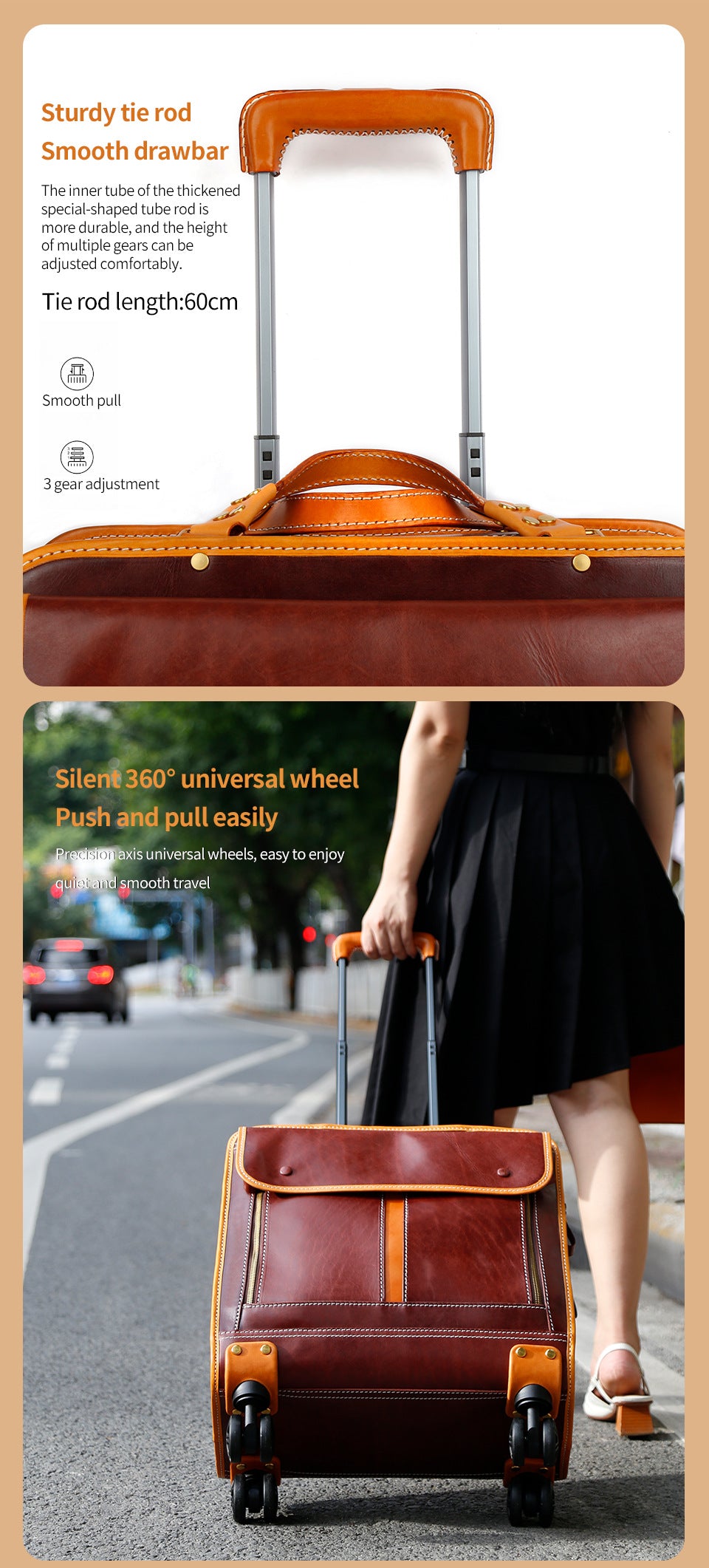 20 Inch Genuine Leather Trolley Case Cabin Luggage