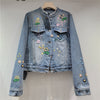 Women’s Embroidered Floral Sequin Denim Jacket Short Fit