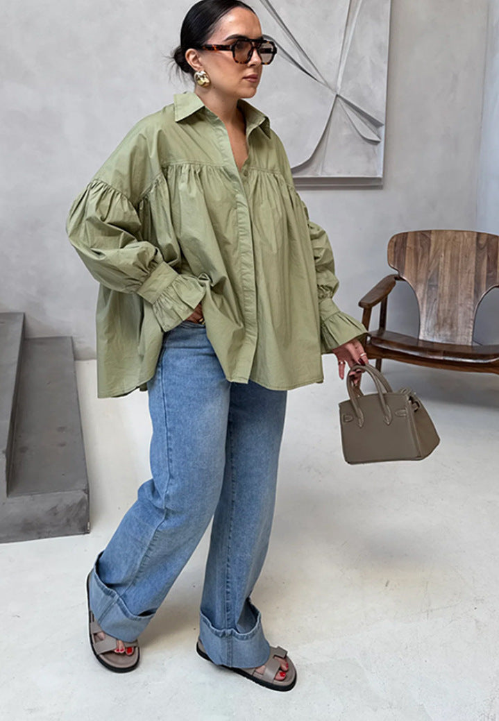 Flare Sleeve Loose-Fit Woven Women's Shirt