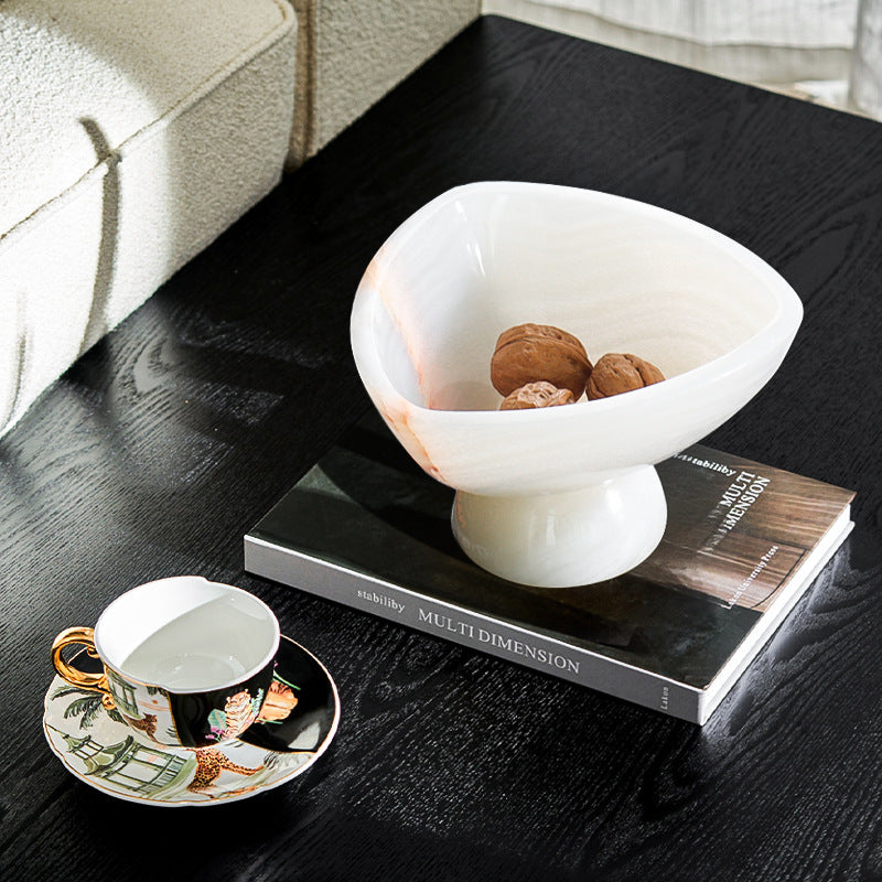 Nordic Marble Fruit Plate Bowl with Pedestal Base for Living Room Decor