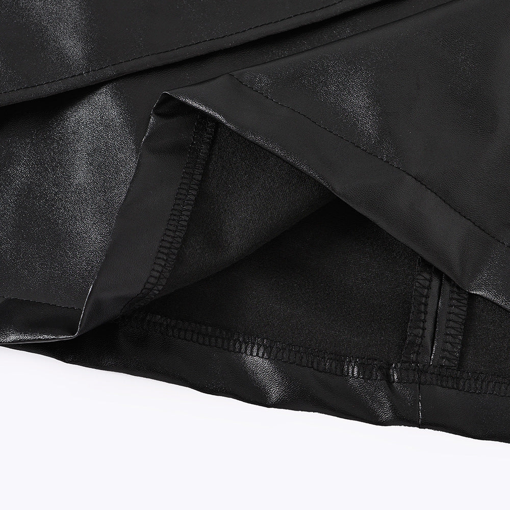 Black High Waist PU Leather Mini Skirt with Front Knot Detail
