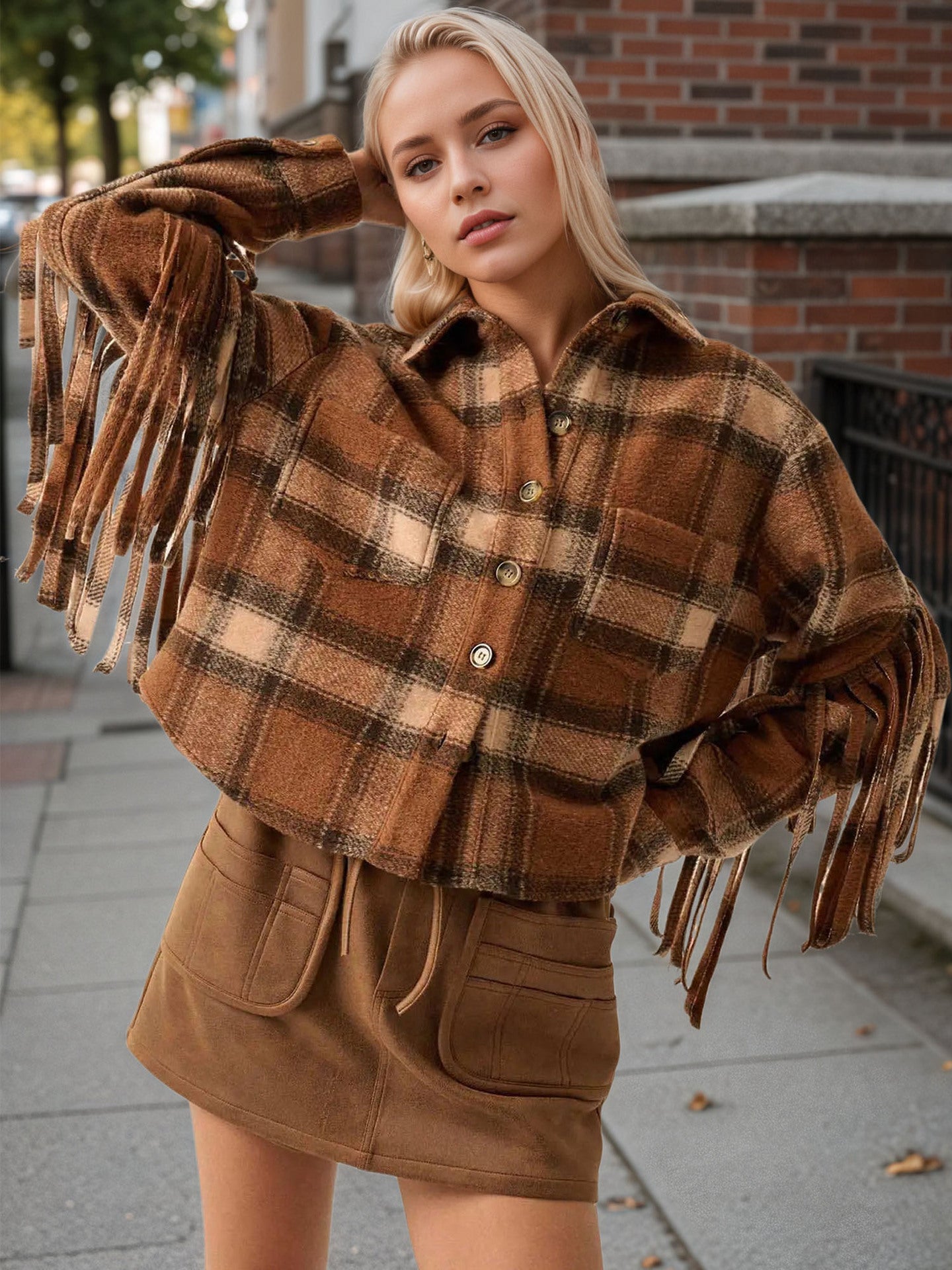Fringe Western Cropped Fall Coat with Tassel Sleeves