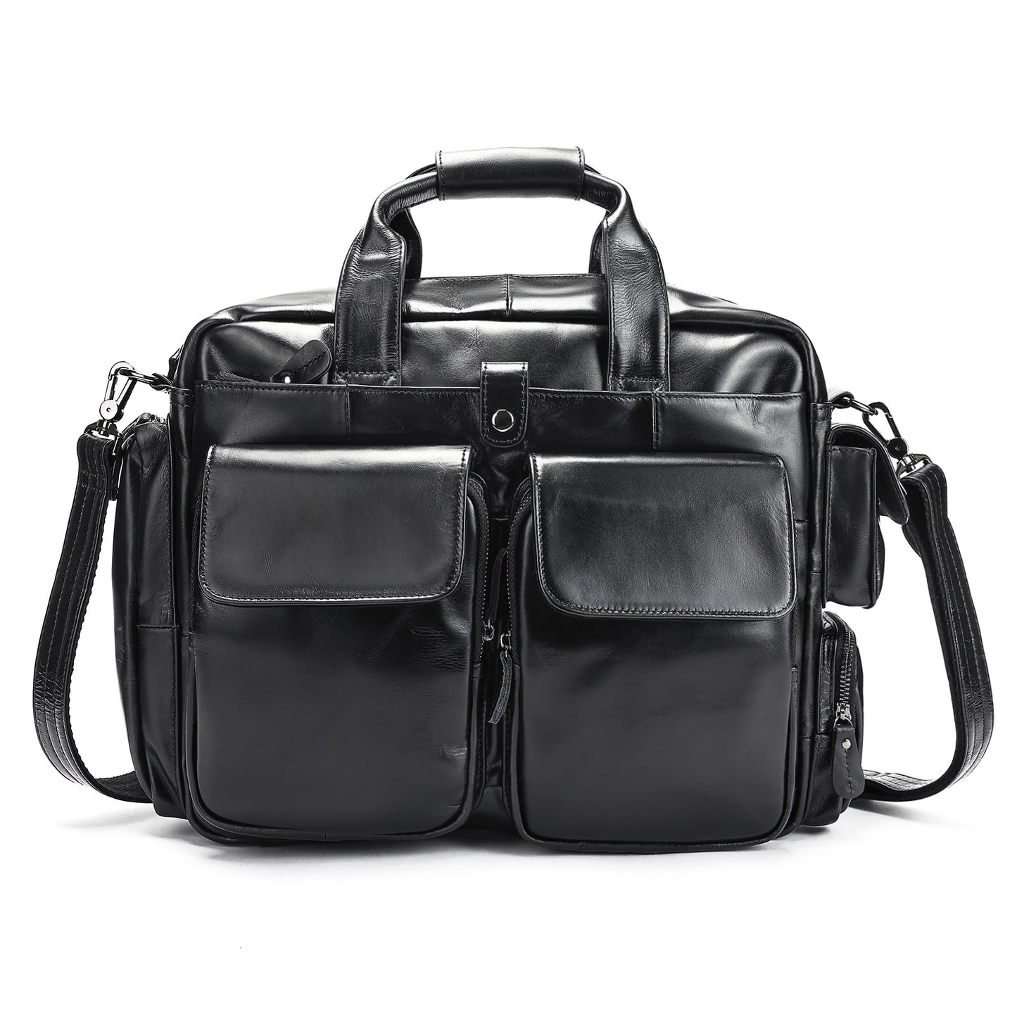 Genuine Leather Office Briefcase Bag with Suitcase Sleeve
