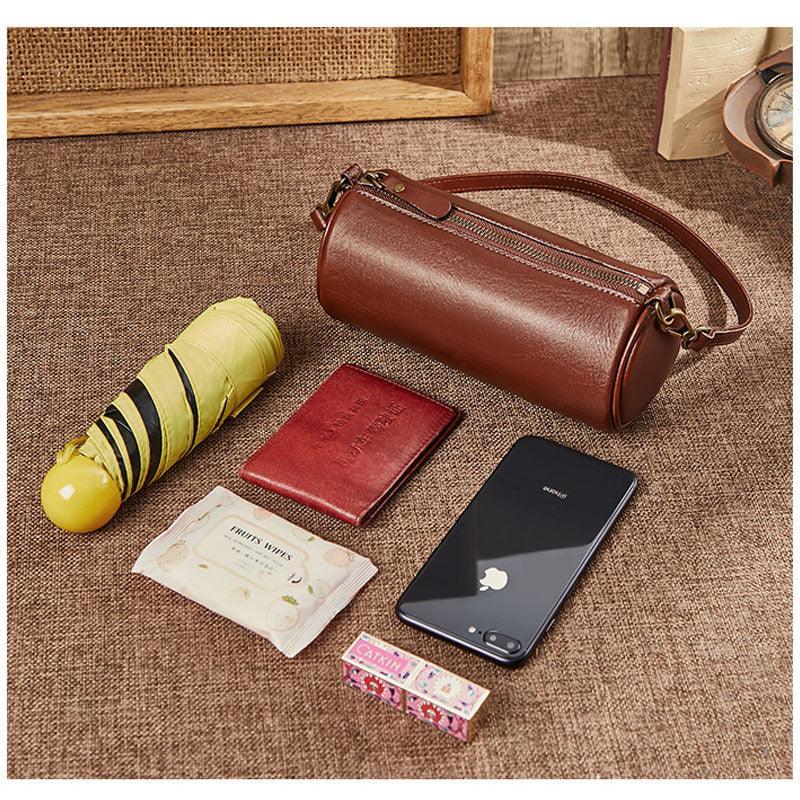 Mini Barrel Leather Shoulder Bag for Women