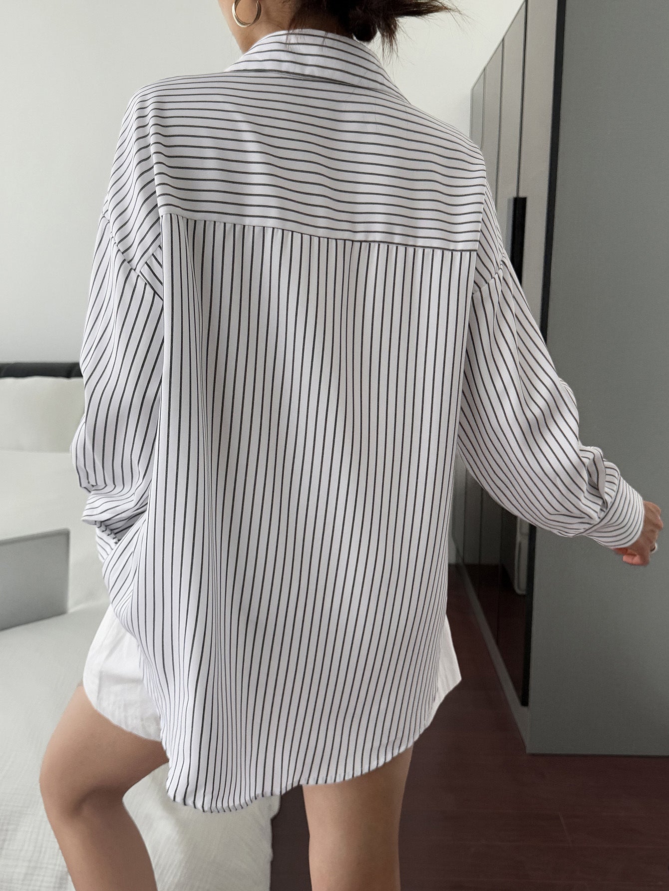 Women Drop Shoulder Button Down Shirt