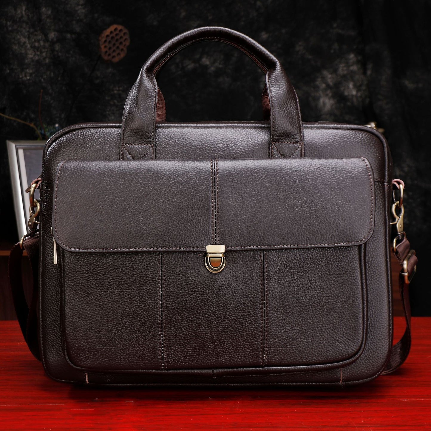 Laptop Leather Briefcase Business Shoulder Bag