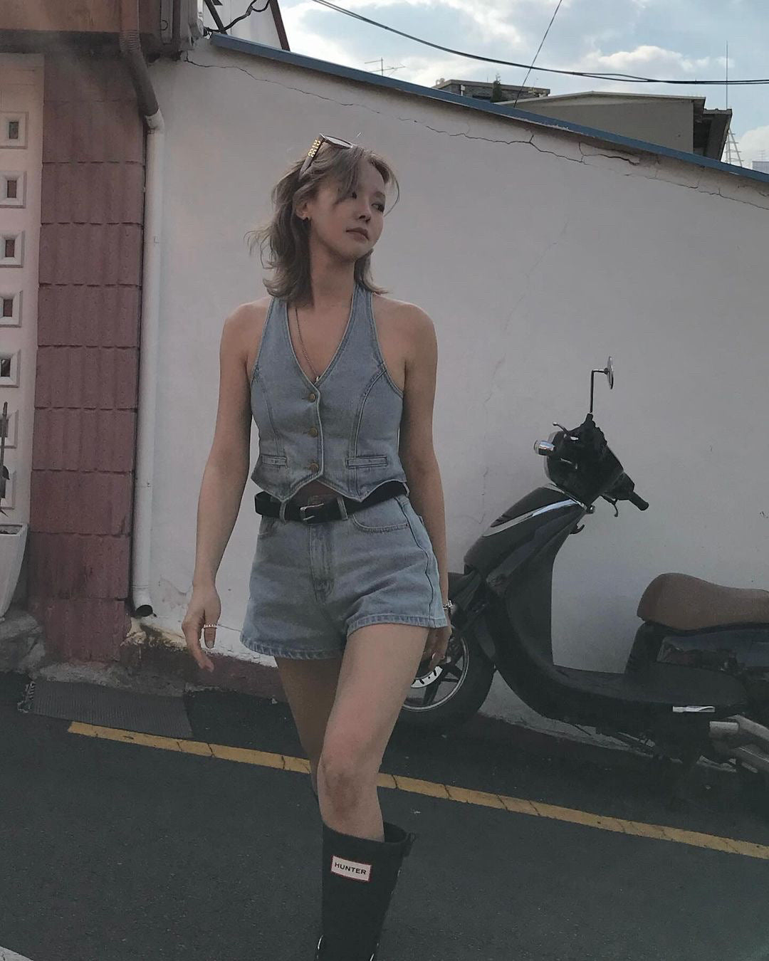 women sleeveless denim cropped vest casual