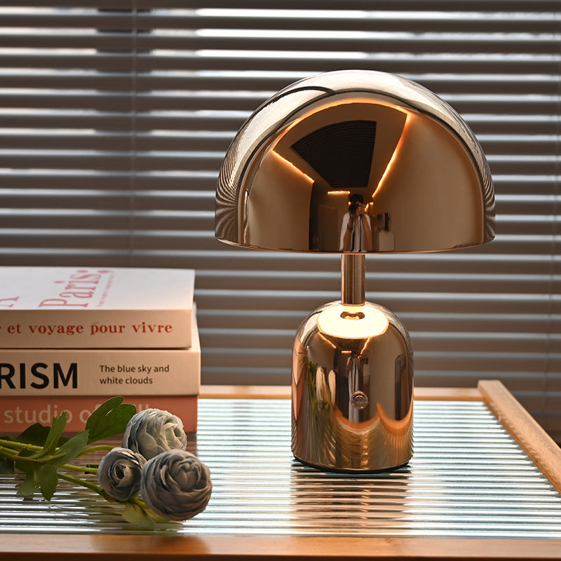 Rechargeable Chrome Mushroom Table Lamp For Bedroom & Desk