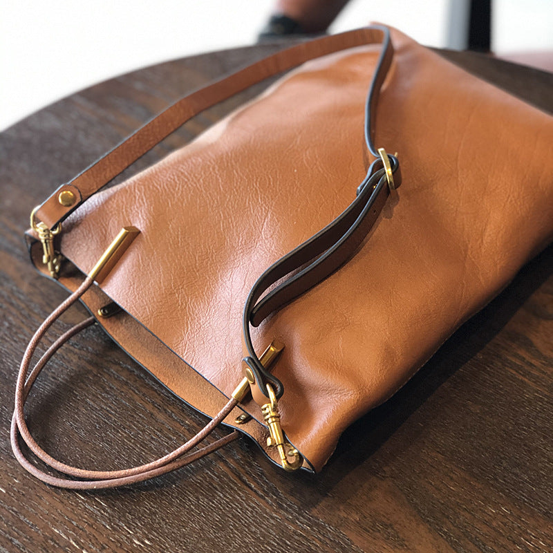 Genuine Brown Office Tote with Adjustable Strap