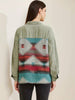 Green Lightweight Denim Jacket for Women with Tribal Woven Back