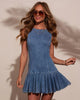 Sleeveless Pleated Waist Denim Mini Dress