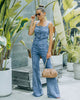Acid Wash Flared Denim Jumpsuit for Women