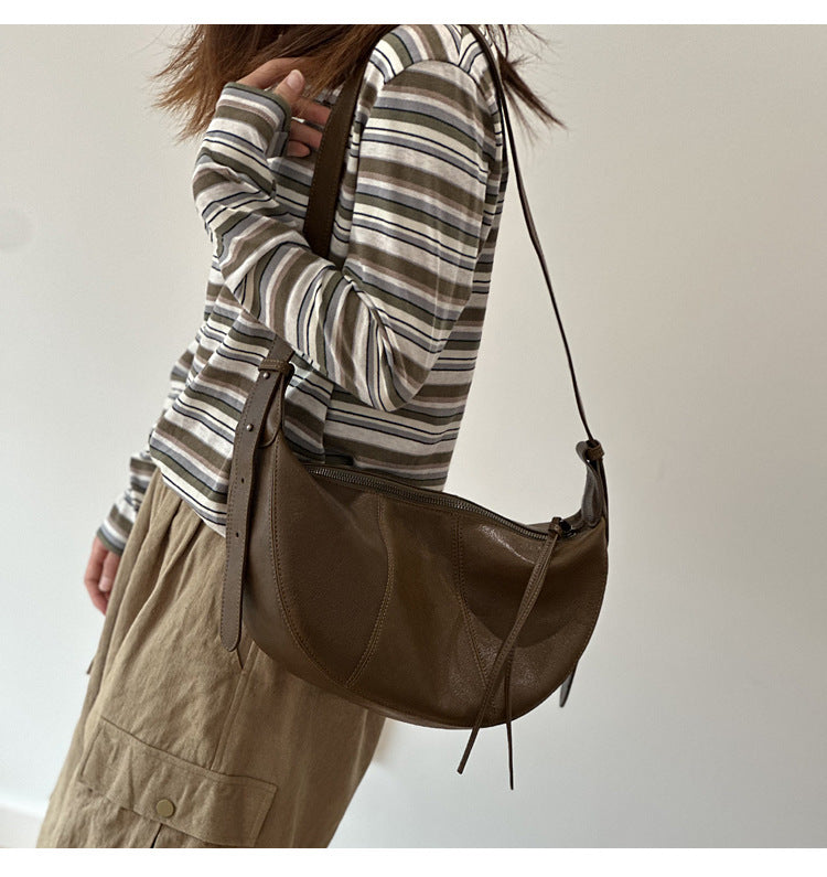 Brown Full Grain Leather Messenger Crossbody Bag for Women