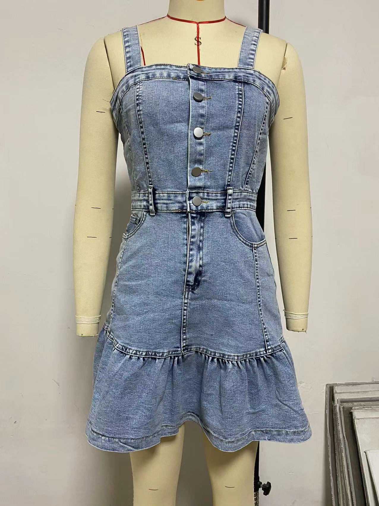 Women’s Sleeveless Mini Denim Dress – Blue Jean Summer Dress