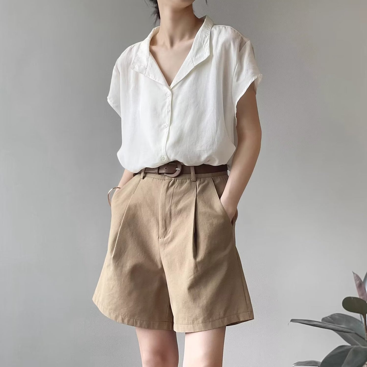 High Waist Belted Summer Shorts for Women