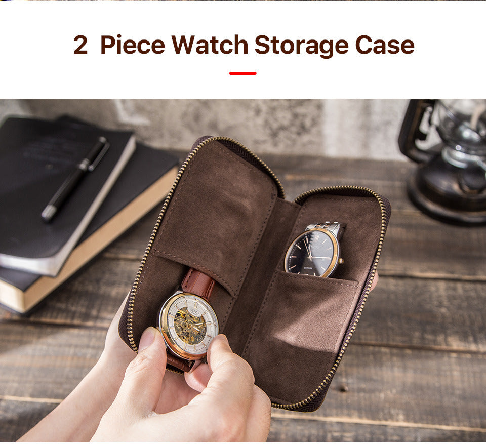Luxury Travel Watch Storage Leather Pouch with Zipper