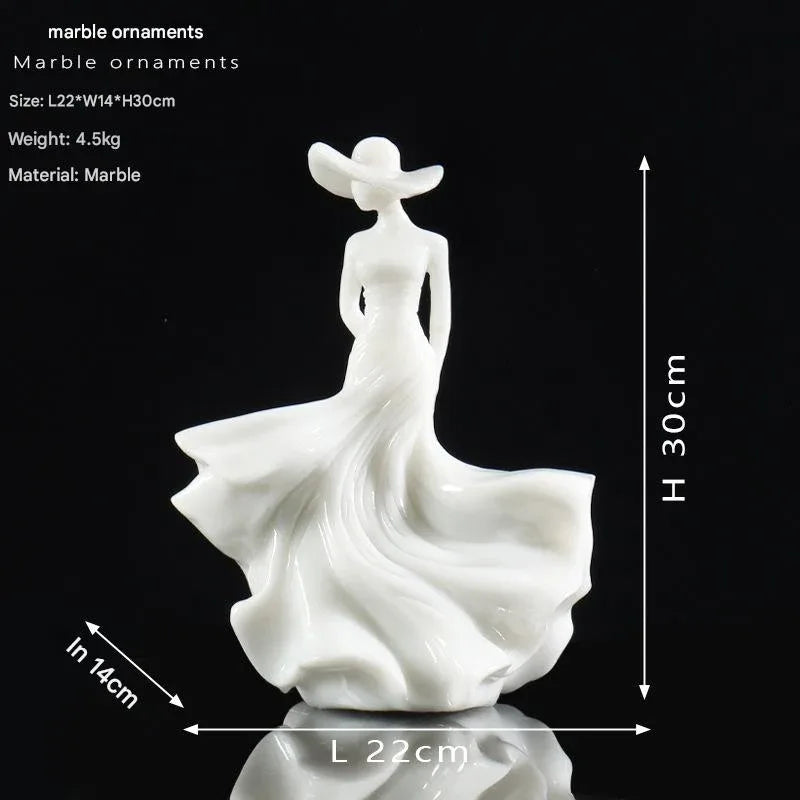 Natural Marble Woman Figurine Light Luxury Sculpture