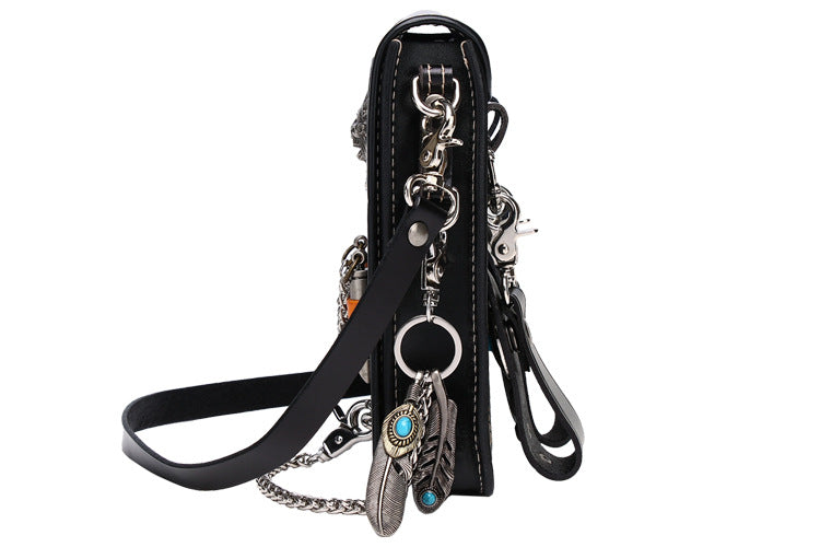 Men Leather Chest Bag with Western Bullet Chain Design