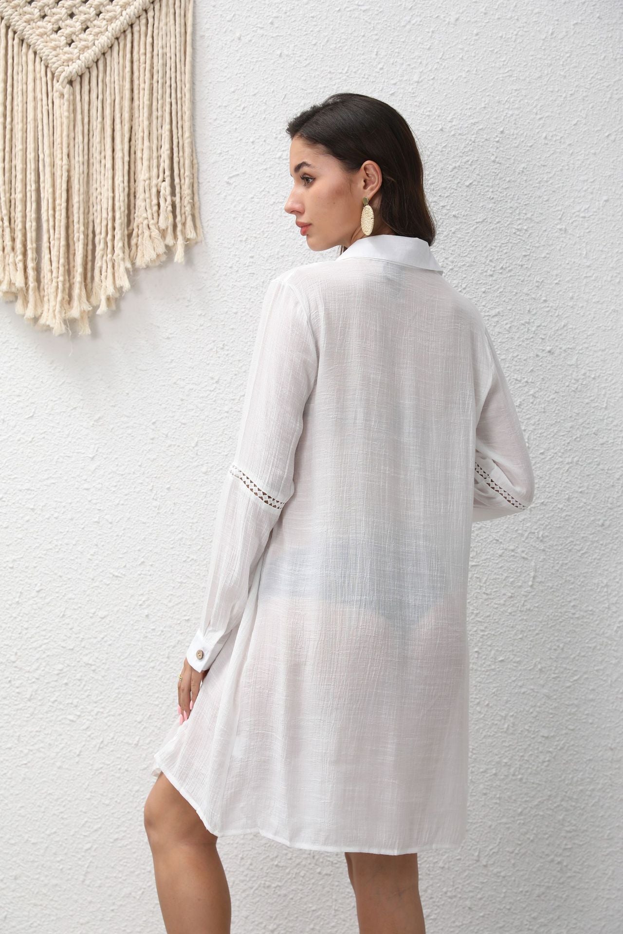 Women's White Long Sleeve Shirt Button Up