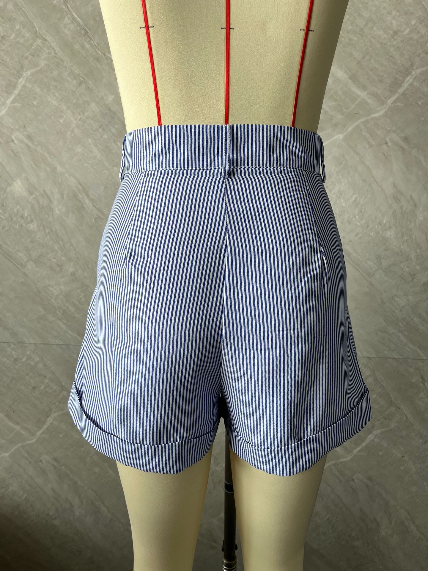 blue and white striped shorts