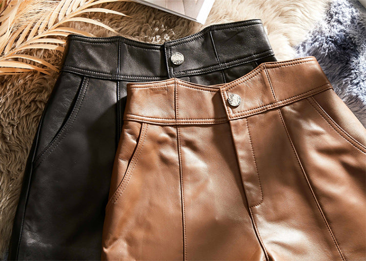 Women’s Leather High Waist Shorts Wide Leg