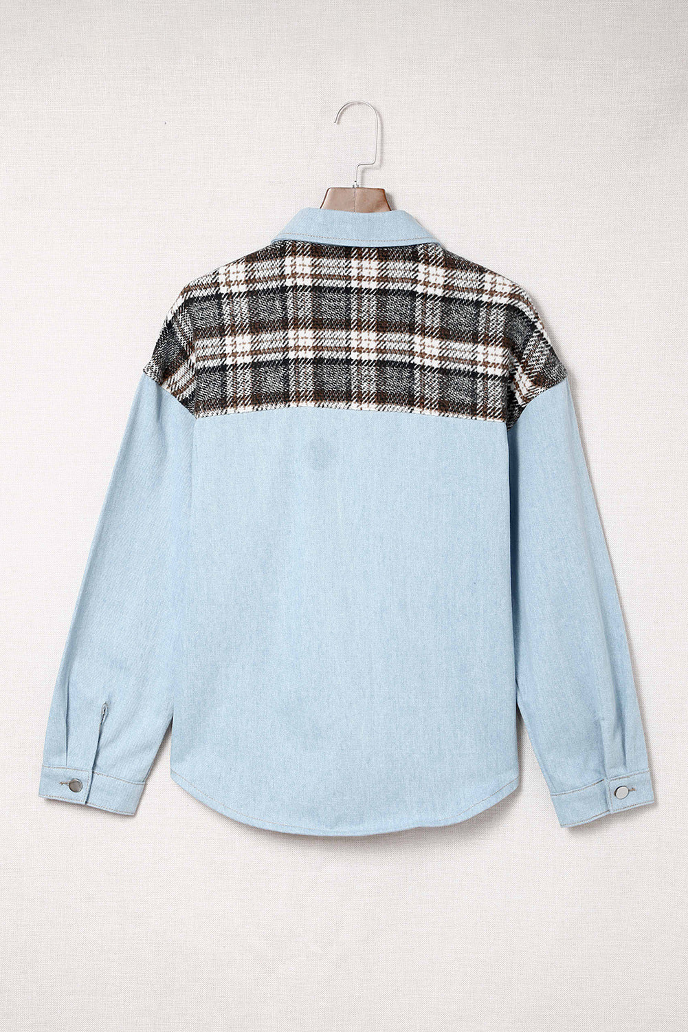 Plaid Patchwork Oversized Denim Shirt Jacket for Women