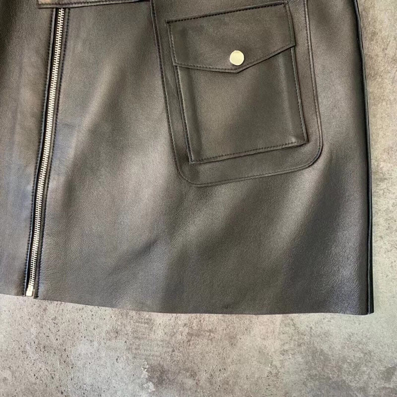 Women’s Leather Mini Skirt High Waist A-line