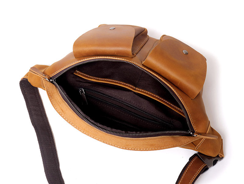 Men's Leather Waist Bag Chest Crossbody Belt Bag