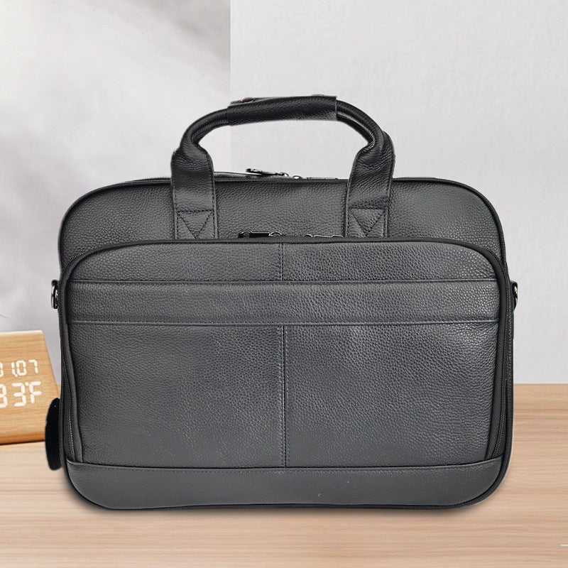 Men's Genuine Leather Office Bag With Trolley Strap