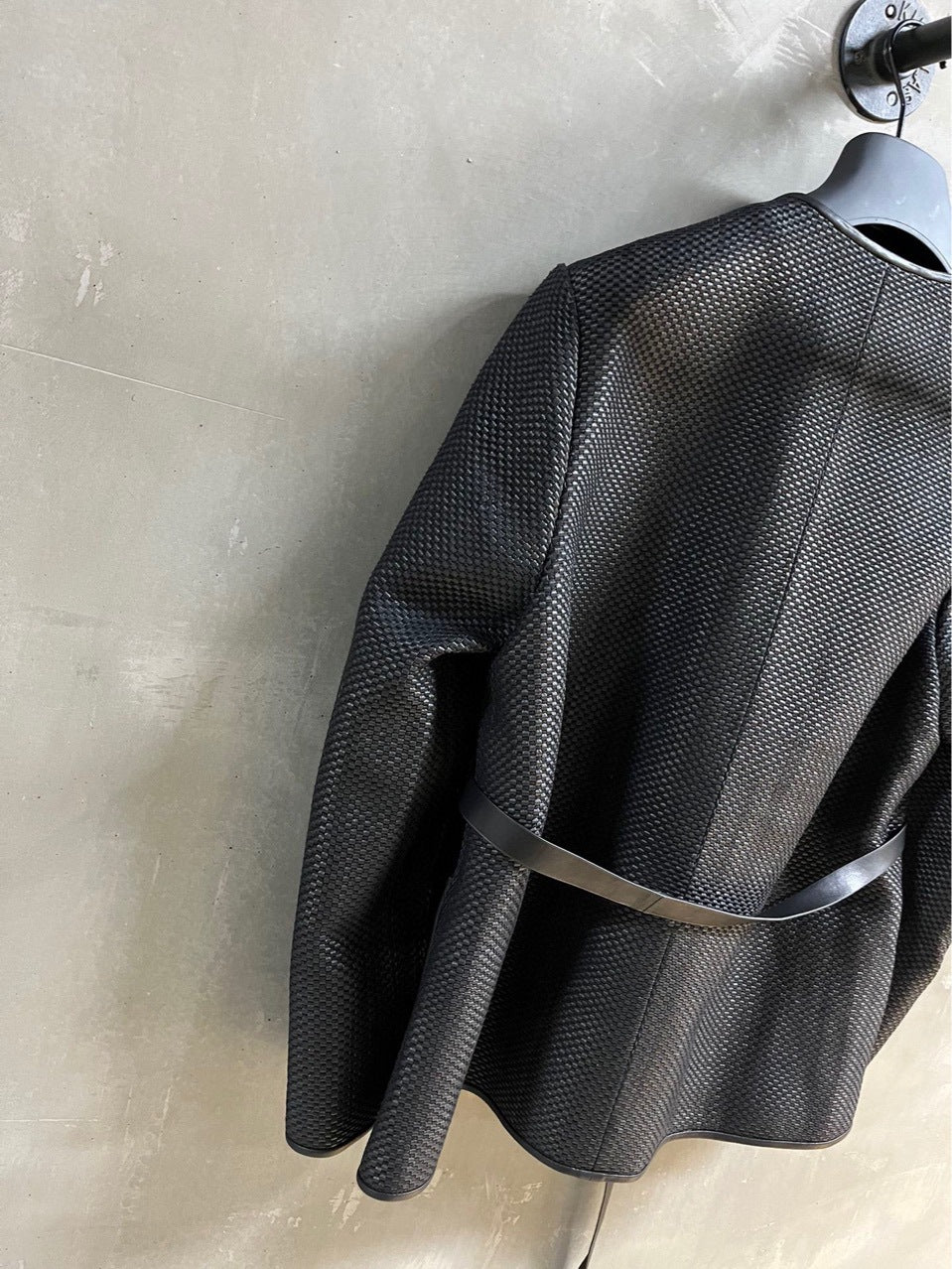 Women Hand Woven Leather Jacket with Open Front Belt