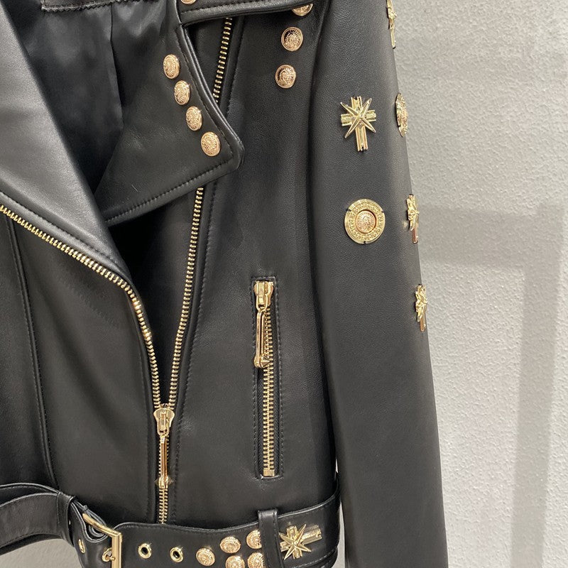 Women Studded Punk Rock Leather Jacket Heavy Rivet