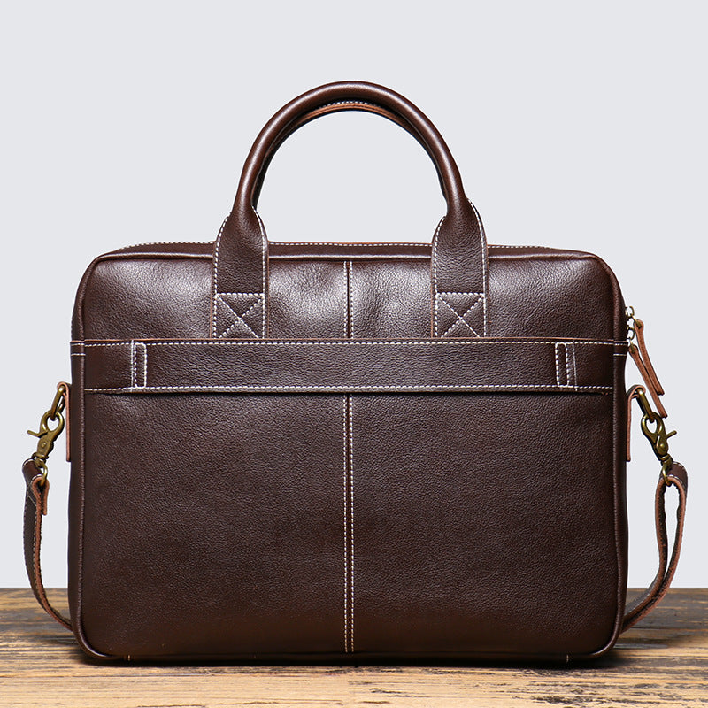 Leather Travel Office Bag with Trolley Strap