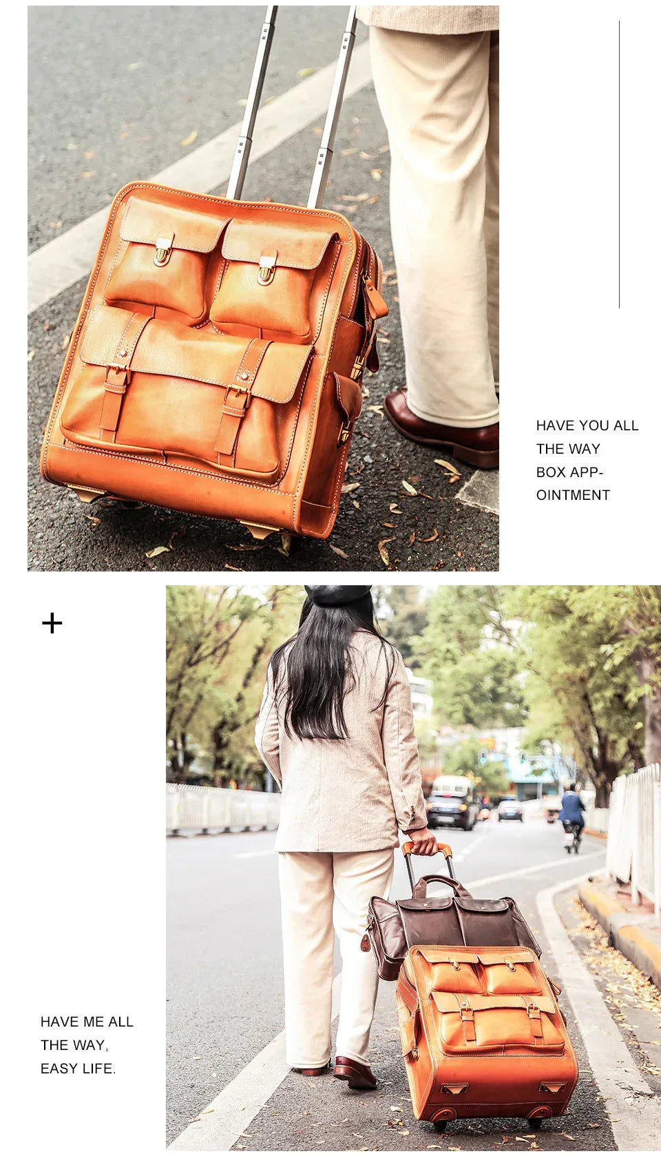 Leather Carry On Trolley Suitcase Cabin Bag with Wheels