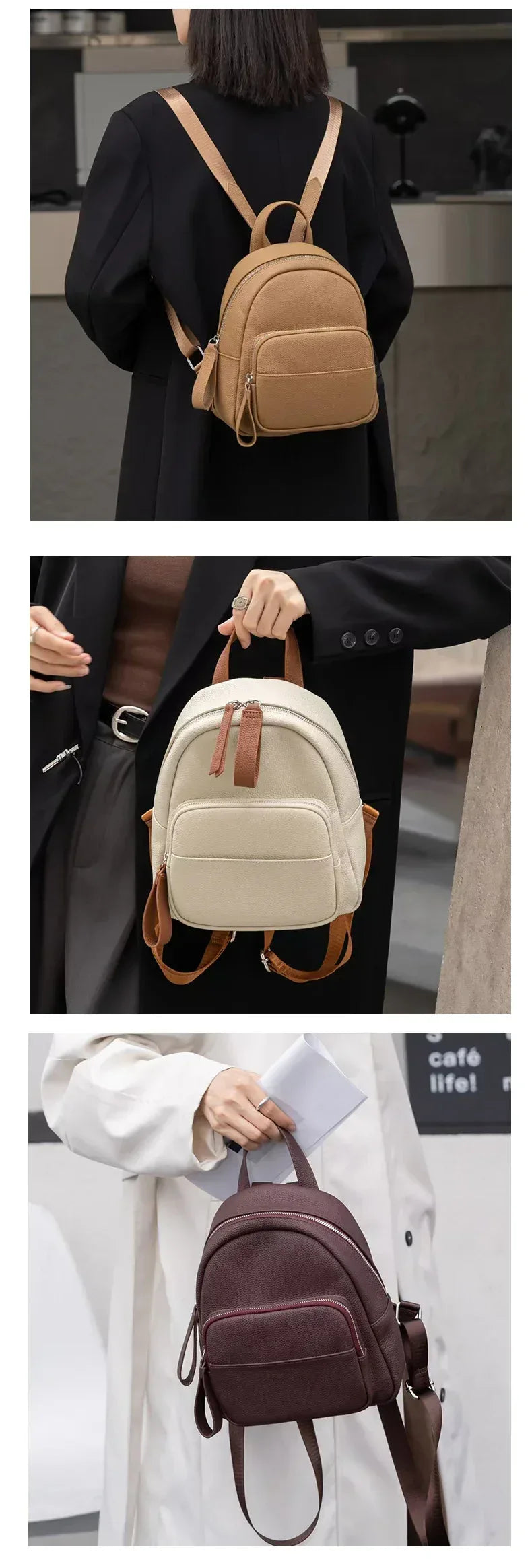 small leather backpack purse for women