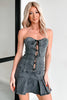 Strapless Lace Up Denim Mini Dress Corset Style