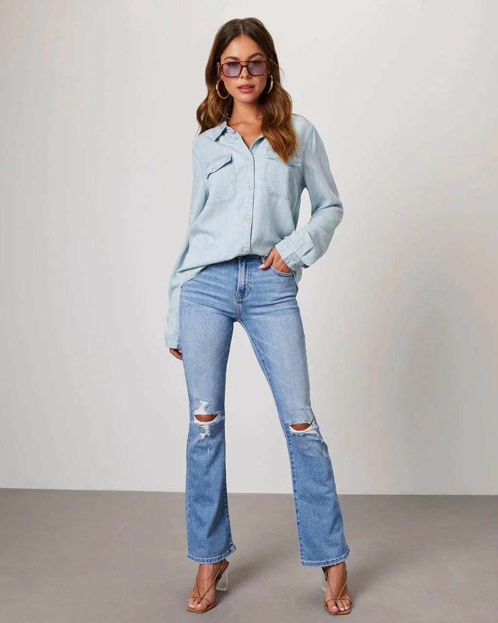 Lightweight Denim Shirt Women Long Sleeve
