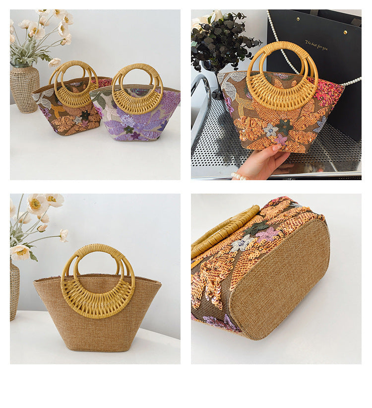 Woven Summer Straw Purse with Bamboo Handle