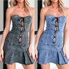 Strapless Lace Up Denim Mini Dress Corset Style