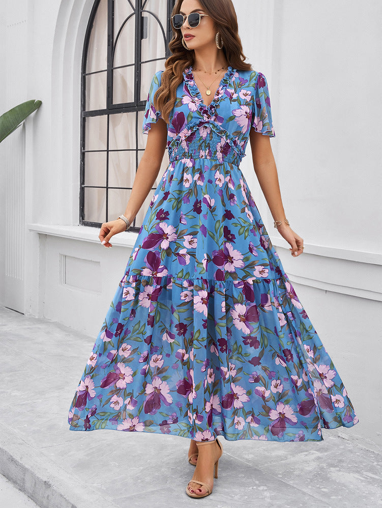 Women Summer Dress with Smocked Waist and Slit