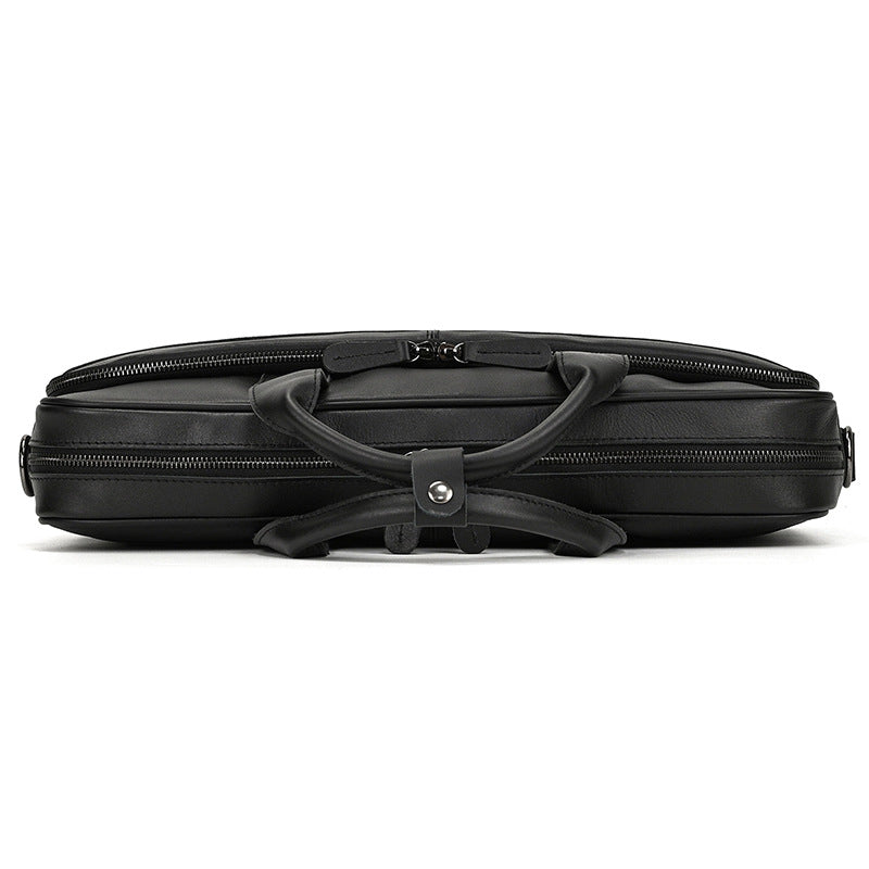 Genuine Leather Carry-On Office Bag with Trolley Strap