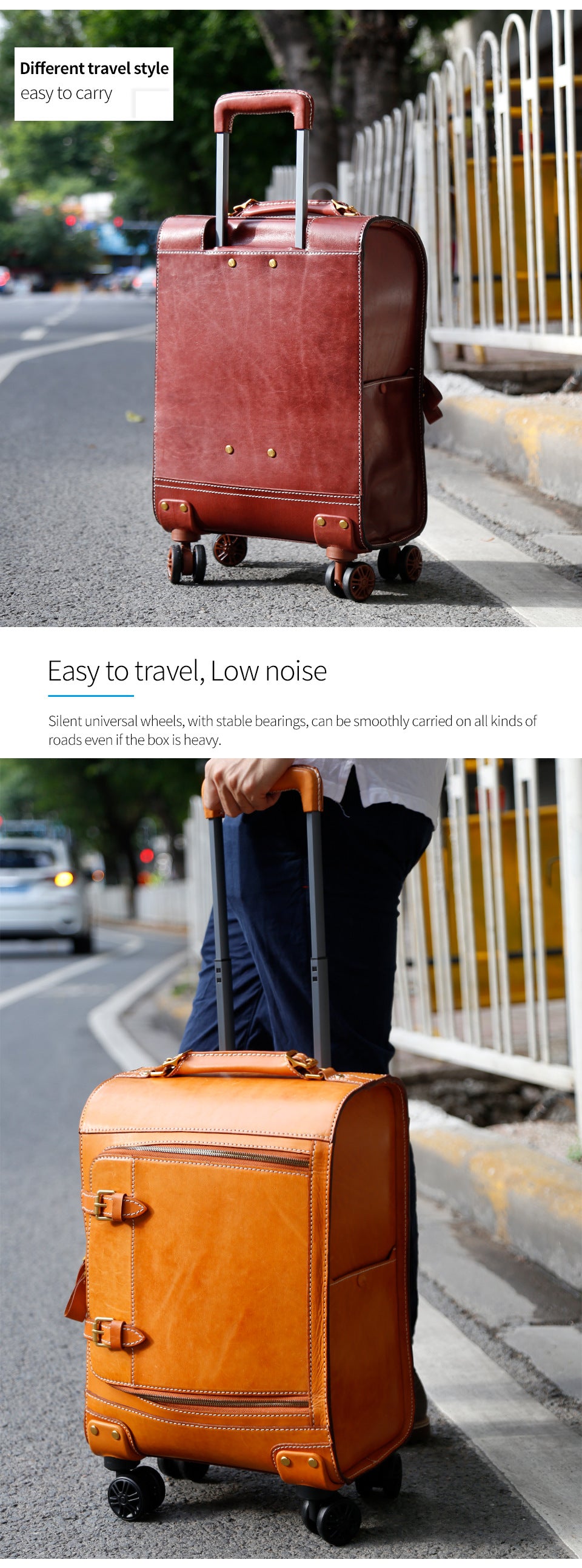 Leather Carry On Suitcase Trolley Case with Spinner Wheels