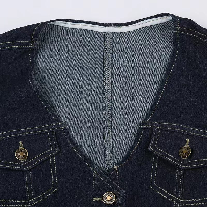 V Neck Denim Vest For Ladies