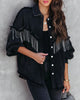 Women Denim Jacket with Chain Rivet Fringe