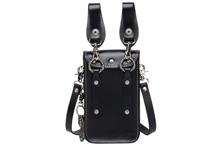 Men Leather Chest Bag with Western Bullet Chain Design
