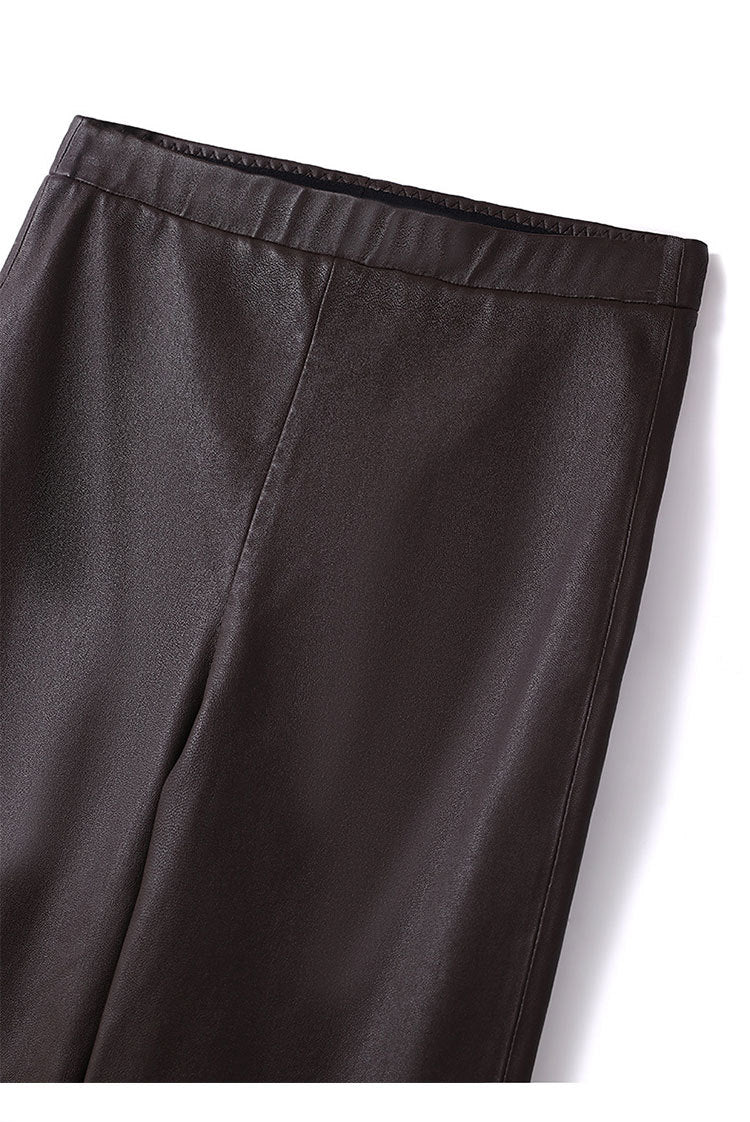 Women’s Brown Stretch Leather Pants High Waisted