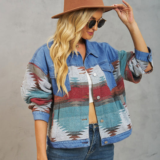 Hard Washed Oversized Cropped Denim Jacket for Women