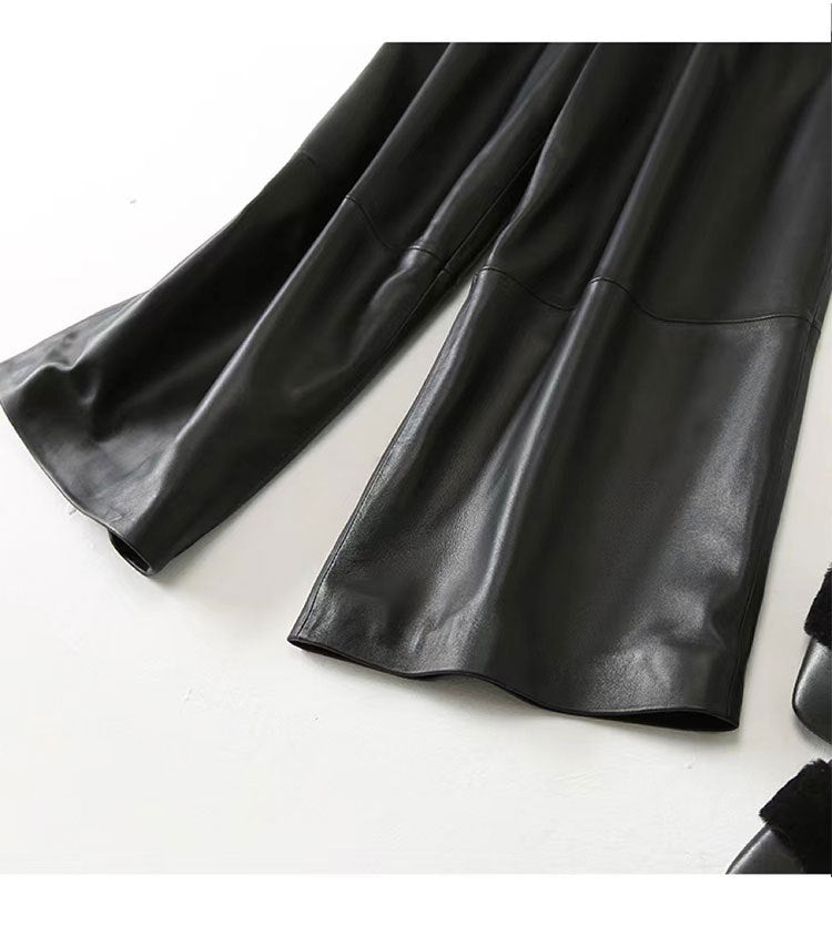 Women’s Leather Trousers High-Waisted Black Wide-Leg Pants