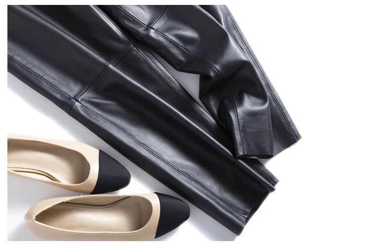 High Waisted Black Women Leather Pants Harem Style